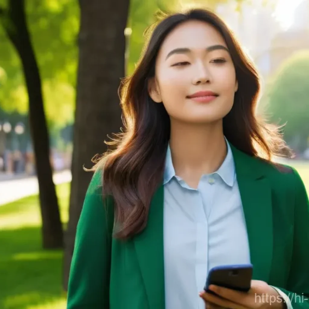 미디어 플래너의 업무 스트레스 관리 - **Prompt:** A young professional woman, wearing stylish but modest business casual attire, stands in...