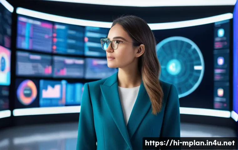 미디어 플래너가 준비해야 할 면접 질문 - A professional and intelligent young woman, wearing stylish business casual attire, stands in a lumi...