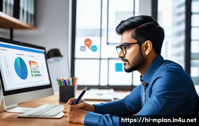 미디어 플래너 자격증 종류와 준비 방법 - A professional media planner sitting at a modern office desk with multiple digital marketing tools o...