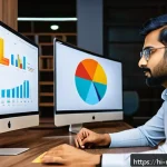 Home 21 미디어 플래너가 알아야 할 마케팅 이론 - A detailed digital marketing workspace featuring a diverse team of Indian professionals analyzing co...