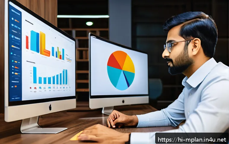 미디어 플래너가 알아야 할 마케팅 이론 - A detailed digital marketing workspace featuring a diverse team of Indian professionals analyzing co...